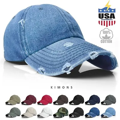 Vintage Distressed 100% Cotton Solid Polo Denim Baseball Cap Hat Ball Dad Washed • $13.99