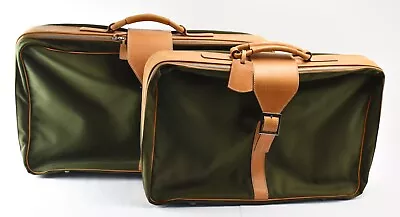 Pair Of Two Tanner Krolle Leather And Green Canvas Suitcases / Luggage • £160.66