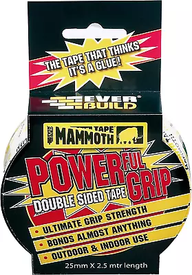 Everbuild Mammoth Powerful Grip Tape Reinforced Double Sided Clear 25 MM X 2.5 M • £4.53