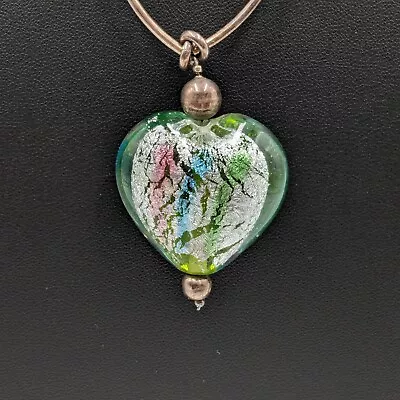 Dichroic Art Glass Necklace Heart Pendant Glass Tubes Greens Blues Valentine • $13.99