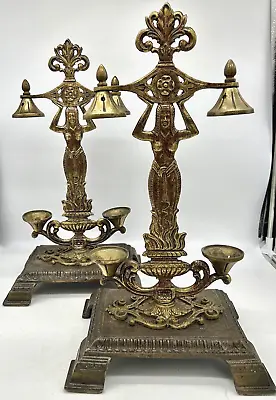 Art Deco Egyptian Revival Figural Woman Lamp Bases Pair • $560