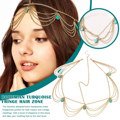 £3.19 • Buy Boho Turquoise  Head Chain Bridal Fringed Headpiece Festival Hea Z0C0