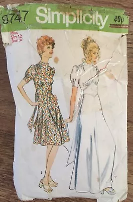 Vintage 1970's Does 1930's Simplicity 9747 Short/Maxi Dress Sewing Pattern B34  • £20