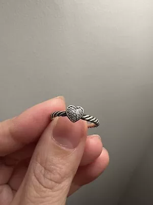 David Yurman Sterling Silver Heart Ring With Pave Diamonds Size 6 With Pouch • $280