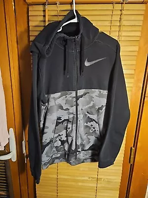 Nike Dri-Fit Standard Fit Black Camo Camouflage Hoodie Full Zip Sweatshirt Men L • $30