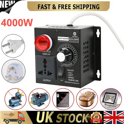 AC 220V 4000W SCR Variable Voltage Regulator Speed Motor Fan Dimmer Controller • £27.69