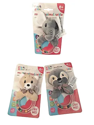 Baby Boy Girl 0+ Months My 1st Animal Rattle Elephant Bear Raccoon Soft Toy • £5.75