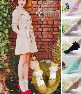 $4.49 • Buy Vintage Lace Ruffle Frilly Ankle Socks Fashion Ladies Princess Girl Gift 5 Color