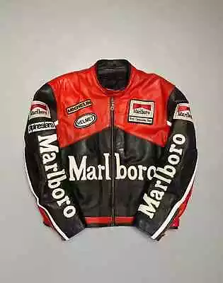 Men Marlboro Leather Jacket Vintage Racing Rare Motorcycle Biker Leather Jacket • $21.85