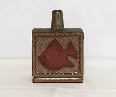 Vtg Angel Fish Textured Redware Pottery Flask/Vase Made In Japan Excellent! • $6