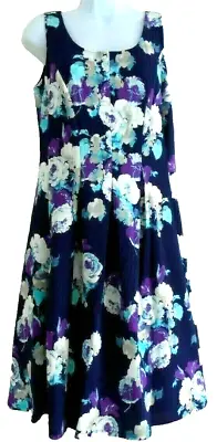 Tiana B   Sleeveless Floral Print Lined Dress- Navy Multi- Size--12-14 • £20