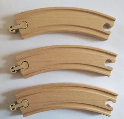 Wooden Train Track Set Ikea 3 X Curved Pieces Single Connection 17 X 4 Cm   • £6.40