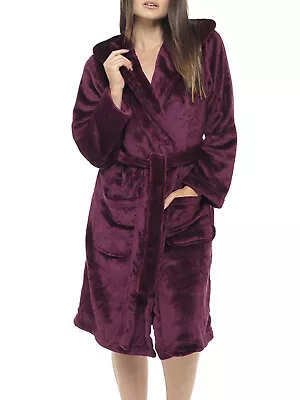Supersoft Moleskin Hooded Dressing Gown Women's Plush Long Sleepwear With Pocket • £23.88