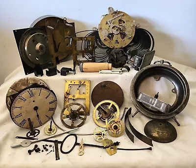 Vintage Clock Parts Lot Movement Miscellaneous Gears Brass Steampunk • $25