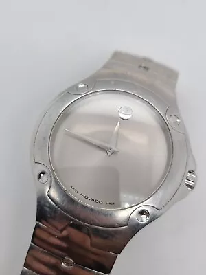 MOVADO Sports Edition Quartz S-Steel Silver Museum Dial Watch 060448 NON RUNNING • $64.99