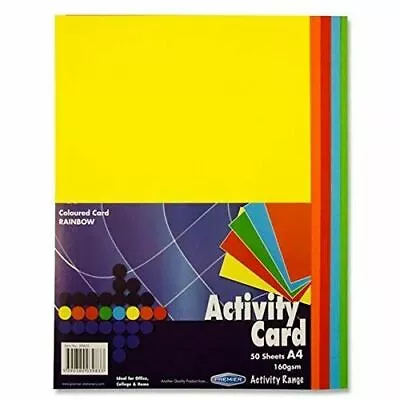 Premier A4 Activity Coloured Card 160gsm 50 Sheets Rainbow • £3.99