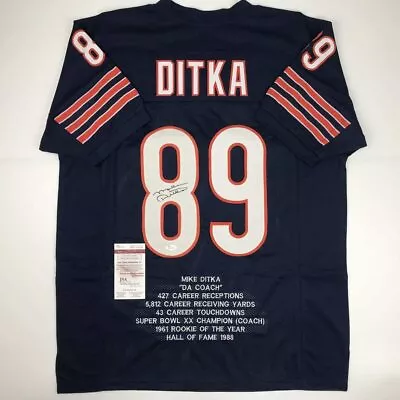Autographed/Signed MIKE DITKA Chicago Blue Stat Football Jersey JSA COA Auto • $124.99