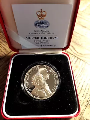 1997 United Kingdom Golden Wedding Anniversary 5 Pound Silver Proof Coin Box Coa • $69.75