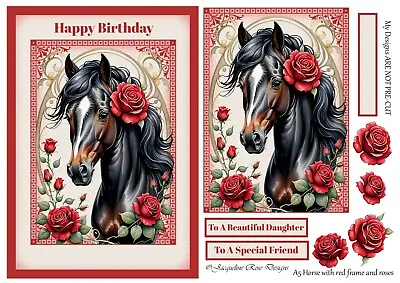 A5 Horse In Red Frame And Roses Decoupage 1 X A4 Sheet NOT DIE-CUT • £2.70