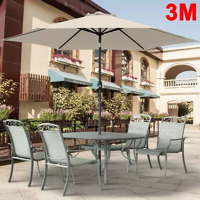 3M Round Garden Parasol Umbrella Patio Sun Shade Aluminium Crank Tilt Cream • £48.99