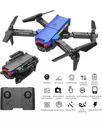 F190 Drone - With 4K Dual Camera LED Night Flight Foldable Mini Drone • $29.39