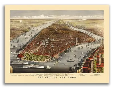 1876 New York City New York Vintage Old Panoramic NY City Map - 18x24 • $12.95