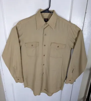 Vintage 60s Lee Chetopa Twill Khaki Workshirt Beige Men M Sz.15 Field Shirt  • $29.75