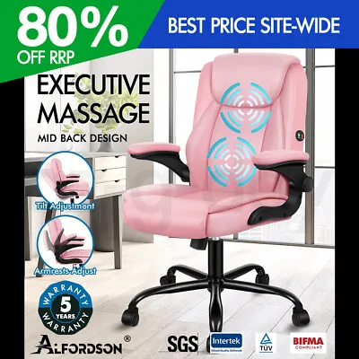 ALFORDSON Massage Office Chair Executive Computer Gaming Seat PU Leather Pink • $109.95