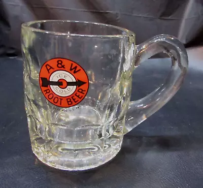 Old 1960s AW Ice Cold Root Beer Glass Mug 4.25  Tall Vintage Arrow Bullseye Logo • $30