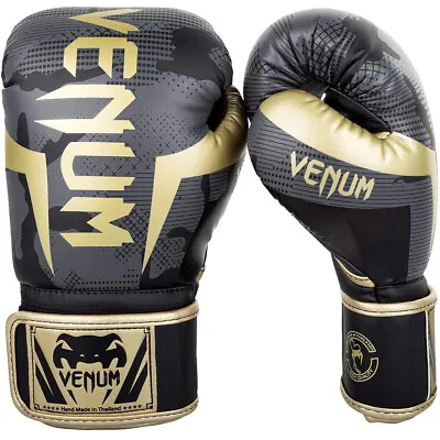 Venum Elite Hook And Loop Training Boxing Gloves - Dark Camo/Gold • $86.25