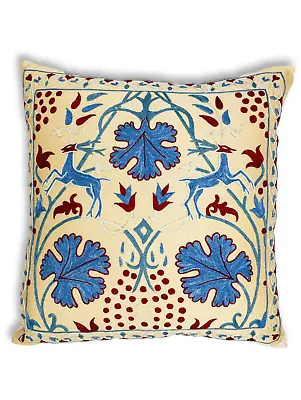 Boho Luxury Pillow CaseSilk Embroidered Suzani Pillowcase20x20 Cushion Cover • $111.75