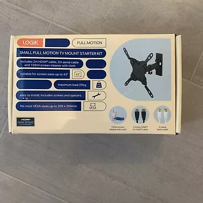 £6.50 • Buy Logik Small Full Motion TV Mount Starter Kit