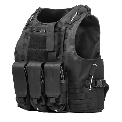 Mens Tactical Military Army Vest  Airsoft Combat Assault Plate Carrier Outdoor • £17.99