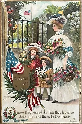 Patriotic Memorial Day Victorian Lady Children Antique Vintage Postcard C1910 • $7.98