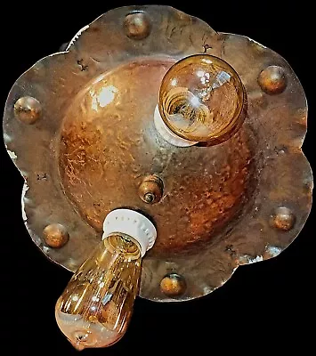 Antique Hand-Hammered Copper Arts & Crafts Flush Ceiling Light Fixture Mission • $225