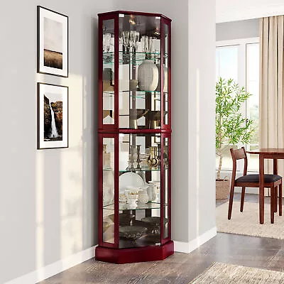Ashfield Lighted Wood/Glass Curio Corner Cabinet Floor Standing • $369.99