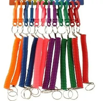 Retractable Spiral Clip On Ring Stretchy Elastic Coil Spring Keyring Key Chain • £2.29