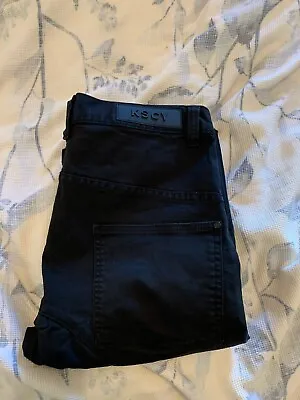 KSCY Black Cuffed Joggers Denim Biker Jeans Pants Men's Size 34 Stretch • $29.99