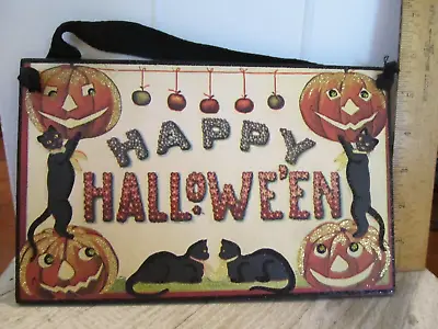Designs By Kathy Vintage Style Happy Halloween Wood Wall Plaque Cats 9.5” X 6  • $11.99