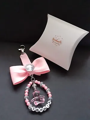 £5.95 • Buy Baby Pink Personalised Teddy Bear Bag / Pram Charm + Gift Box. Max 8 Letters