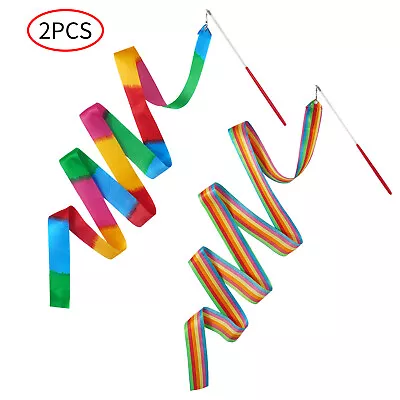 £8.94 • Buy Kids Dance Ribbons Streamers Gymnastics Twirling Wands Rods, 2Pcs Rhythm Sticks