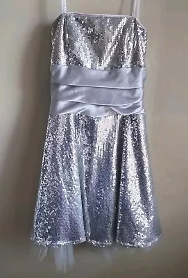 Masquerade Silver Sequin Strapless Party Prom Cocktail Dress Junior Size 9/10 • £16.54