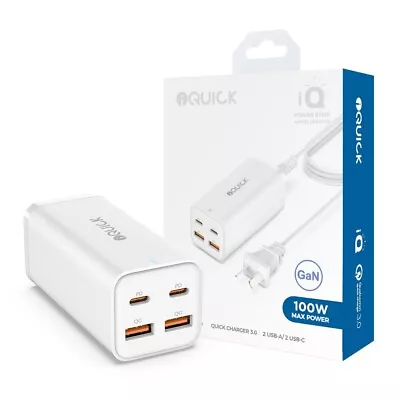 IQuick 100W 4-Ports Mobile Phone | Tablet & Laptop Charger (2xUSB-C & 2xUSB-A) • $89.95