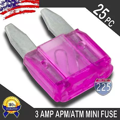 25 Pack 3A Mini Blade Style Fuses APM/ATM 32V Short Circuit Protection Car Fuse • $9.45