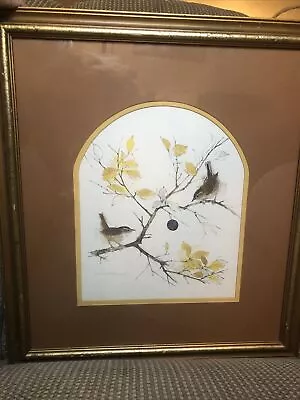 Vintage Lithograph Print Of Yellow Birds On Branches Signed By Artist Mads Stage • $59.50