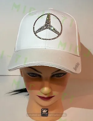 Mercedes Benz Bling 3D Logo Hat Cap W Swarovski Crystals White Adjustable • $64.99