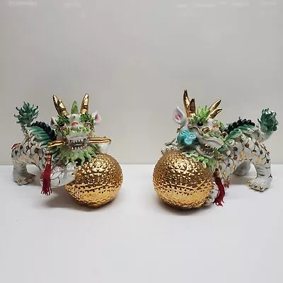 Set Of 2 Porcelain Chinese Guardian Fu Dog Lion Statues • $9.99