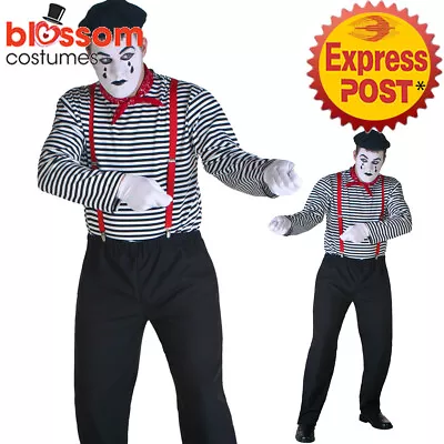 K384 Mime Mens Costume French Artist Clown Circus Fancy Dress Up Marcel Marceau • £20.98