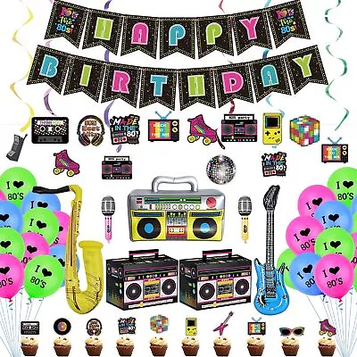 80s Party Decorations - Including Happy Birthday Banner Inflatable Boom Box G • $23.37