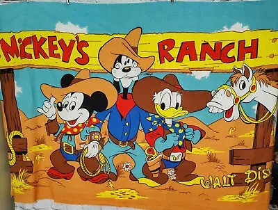 Vintage Walt Disney 1981  MICKEY'S RANCH  Cotton Fabric Panel  68  X 35   • $34.50